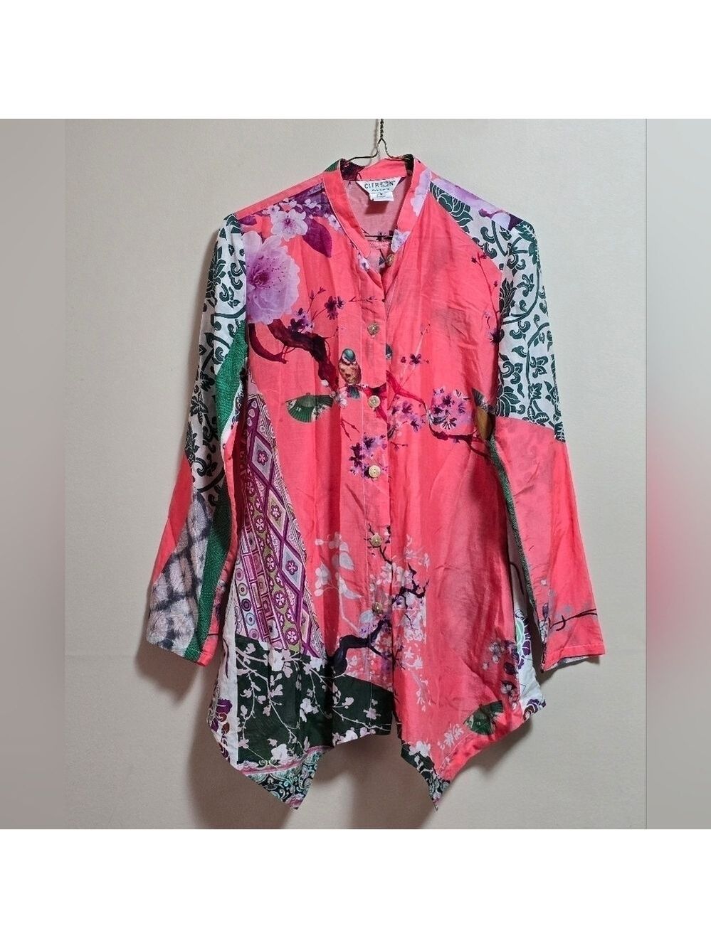 Citron santa Monica button-down floral silk blend blouse size small
